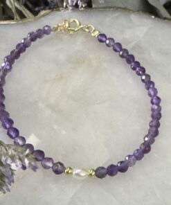 Pulseira Ametista Natural - Faceta 2,5 mm com pérola