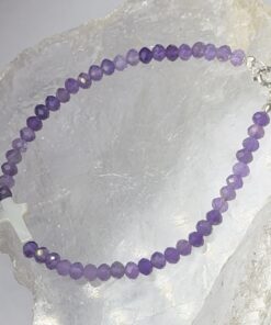 Pulseira Ametista Natural com Cruz de Madrepérola - Faceta 2,5 mm