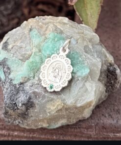 Medalha Santa Hildegarda com Esmeralda - Prata 950