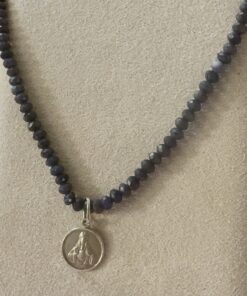 Colar Safira - Medalha Sagrado Coração de Jesus - 2,5 mm facetada