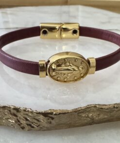Pulseira de Couro Feminina - Medalha Milagrosa