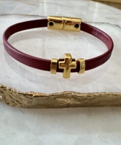 Pulseira de Couro Feminina – Cruz